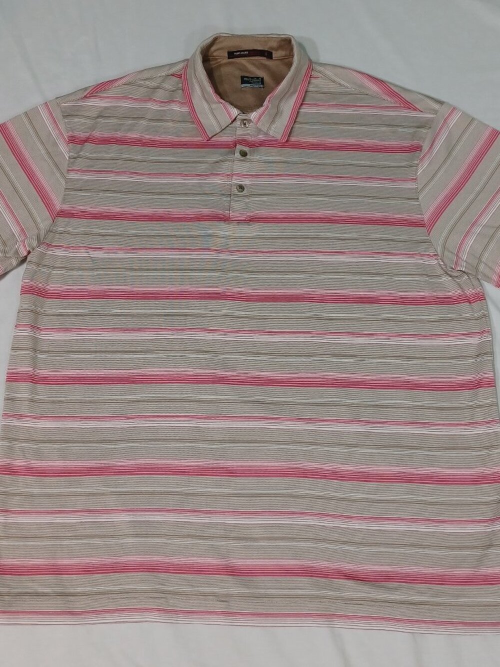 Nike Tiger Woods Collection Fit Dry Golf Polo Shirt Men's XL Pink Tan Striped